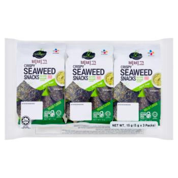 Bibigo Wasabi Flavour Crispy Seaweed Snacks (3 x 5g) 15g