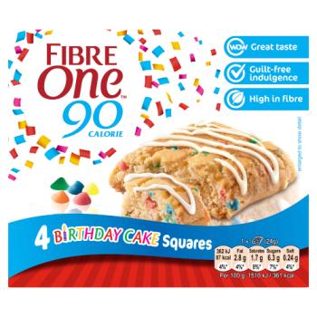 Fibre One 90 Calorie 4 Birthday Cake Squares 4 x 24g (96g)