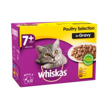 Whiskas Senior Wet Cat Food Pouches Poultry in Gravy 12 x 100g