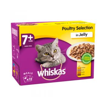 Whiskas Senior 7+ Wet Cat Food Pouches Poultry in Jelly 12 x 100g