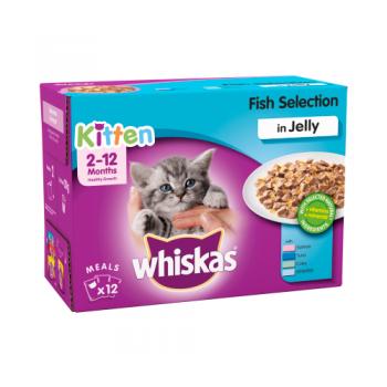 Whiskas Kitten Wet Cat Food Pouches Fish in Jelly 12 x 100g