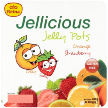 Reina Jellicious Jelly Pots Orange & Strawberry Flavour 4pk 