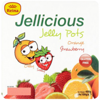 Reina Jellicious Jelly Pots Orange & Strawberry Gluten Free 4 x 100g 