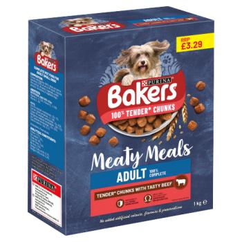 BAKERS Meaty Meals Adult Beef Dry Dog Food 1kg PMP