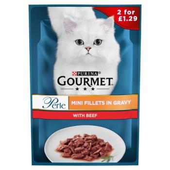 GOURMET Perle Mini Fillets in Gravy Beef Wet Cat Food 85g PMP
