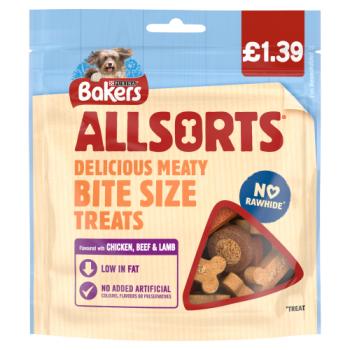 Bakers Allsorts Delicious Meaty Bite Size Treats Flavoured with Chicken, Beef & Lamb 98g