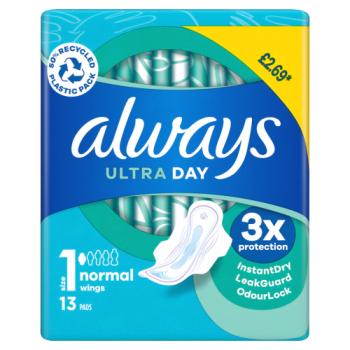 Always Ultra Day Sanitary Towels Normal (Size 1) Wings 13 Pads