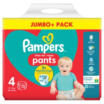 Pampers Baby-Dry Nappy Pants Size 4, 72 Nappies, 9kg-15kg, Jumbo+ Pack