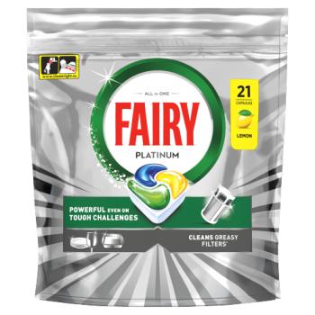 Fairy Platinum Dishwasher Tablets, Lemon,  21 Capsules,  Tackles Tough Challenges, Greasy Filter