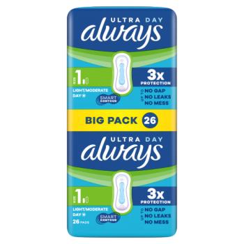 Always Ultra Sanitary Towels Light / Moderate Flow Day (Size 1) 26 Pads For Menstrual Periods