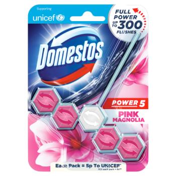 Domestos Power 5 Toilet Rim Block Pink Magnolia 55g 