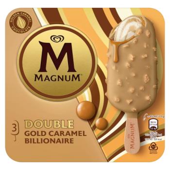 Magnum Ice Cream Sticks Double Gold Caramel Billionaire 3 x 85ml 