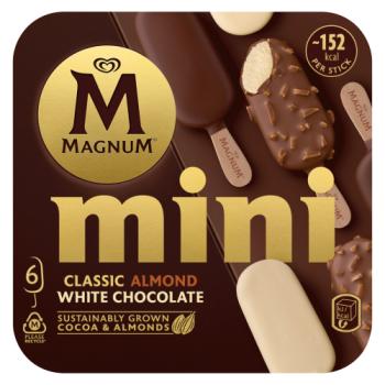 Magnum Mini Ice Cream Sticks Classic, Almond & White Chocolate 6 x 55ml 