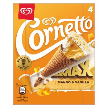Cornetto MAX Mango & Vanilla Ice Cream Cones 4x 90 ml