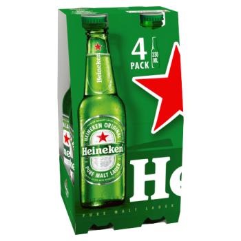 Heineken Original Pure Malt Lager Beer Bottles 4 x 330ml