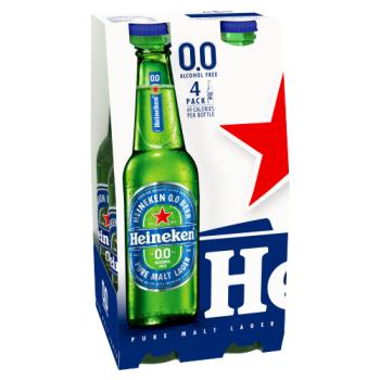 Heineken 0.0 Alcohol Free Pure Malt Lager Beer Bottles 4 x 330ml