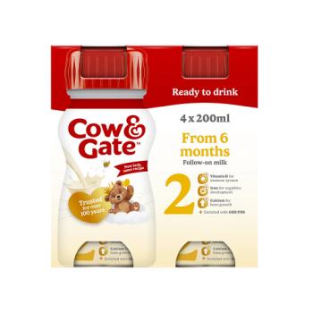 Cow & Gate 2 First Baby Milk Formula Liquid Multipack 6-12 Months, 4 x 200ml