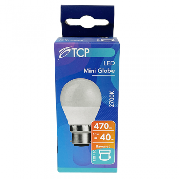 TCP LED Mini Globe B22 BC 40W Bulb 1pk 