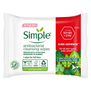 Simple Kind Defence Cleansing Wipes +ANTI-BAC  