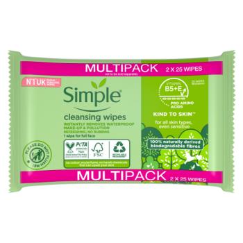 Simple Kind to Skin Cleansing Wipes Biodegradable 50 wipes 