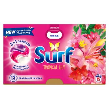 Surf 3 in 1 Laundry Washing Detergent Capsules Tropical Lily 15 washes 