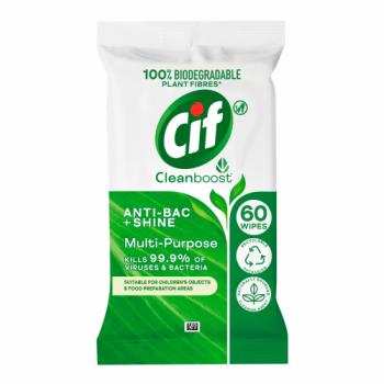 Cif CleanBoost Antibacterial Wipes Anti-bac & Shine Multi-purpose 60 Wipes 1 pack