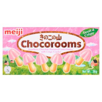 Meiji Chocorooms Strawberry Chocolate Flavoured Confectionery with Crispy Cracker 36g