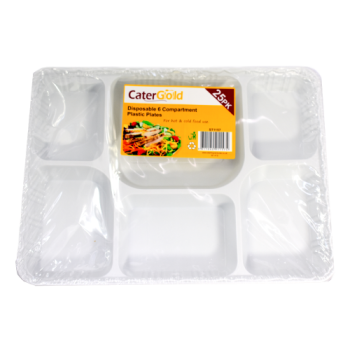 Cater Gold Disposable 6 Compartment Plastic Plates 25pk 